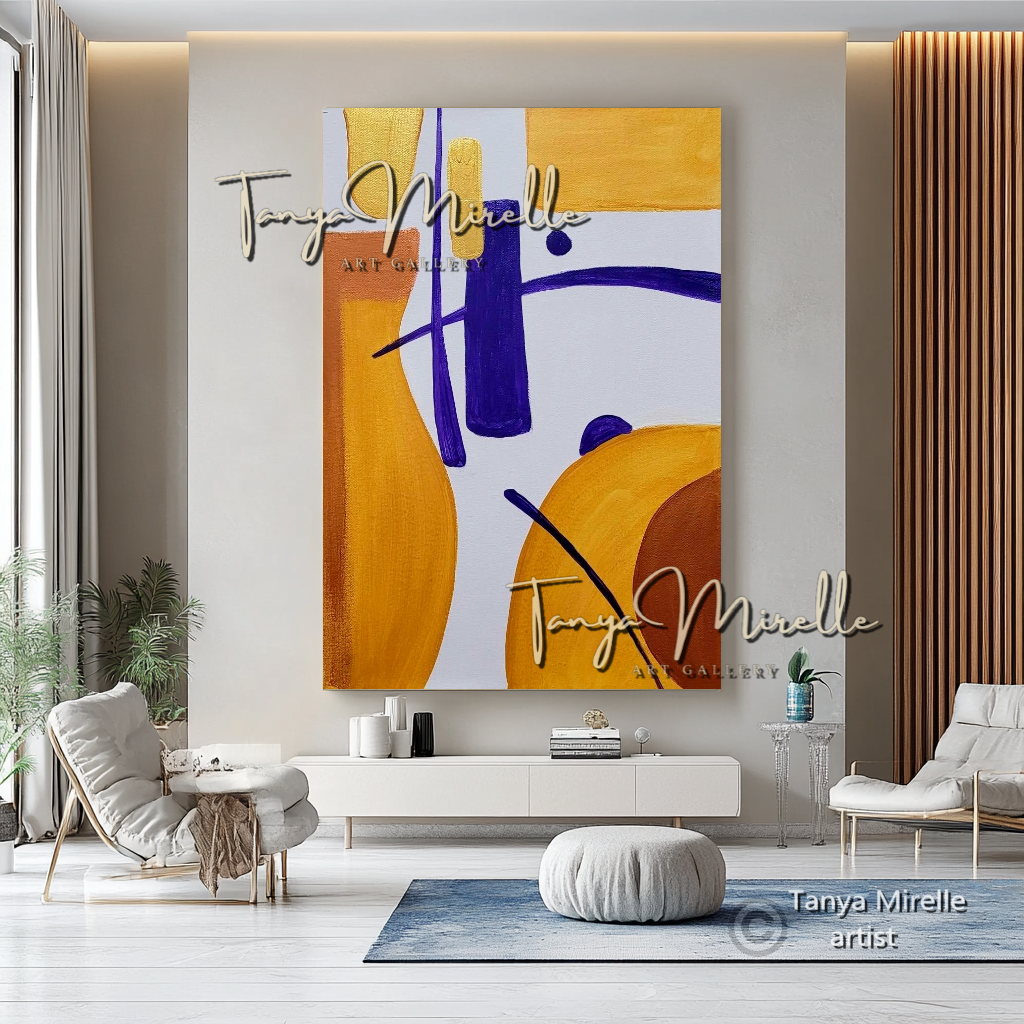 Gold Abstract Painting on Canvas - Modern Minimalist Wall Art Decor #113