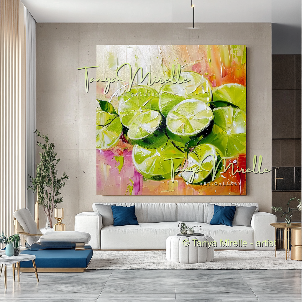 Citron Abstract Oil Painting Canvas, Kitchen Wall Decor #276