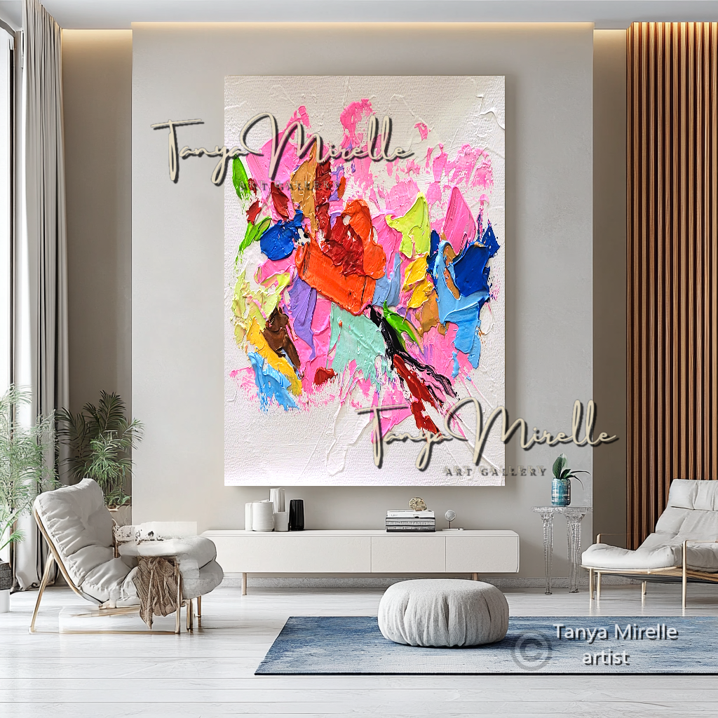 Vibrant Pink Abstract Impasto Painting - Colorful Modern Wall Art #136