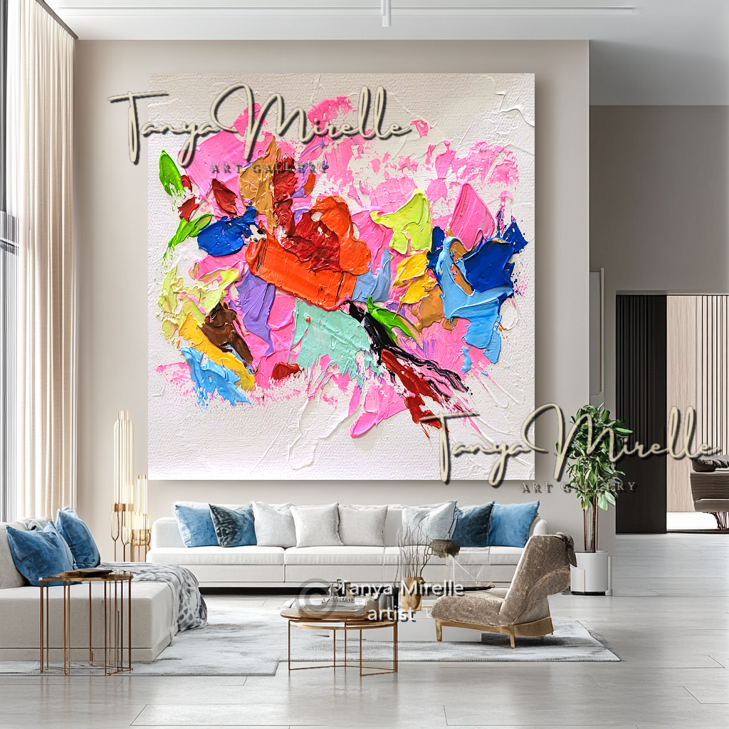 Vibrant Pink Abstract Impasto Painting - Colorful Modern Wall Art #136