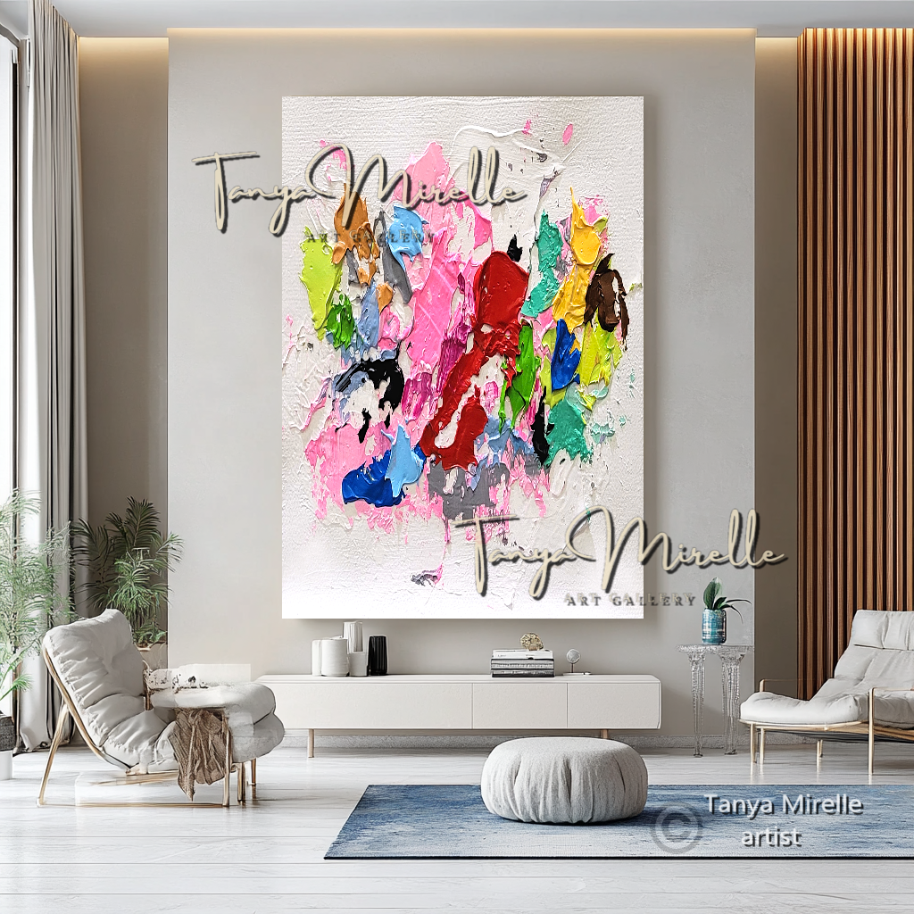 Vibrant Pink Abstract Impasto Painting - Colorful Modern Wall Art #137