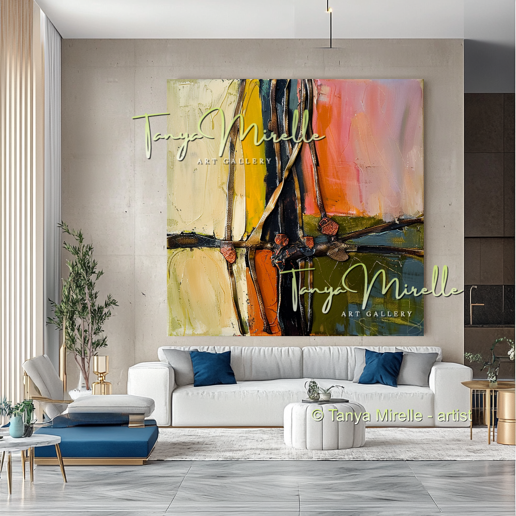 Earth Tone Abstract Oil Painting for Living Room Decor #279