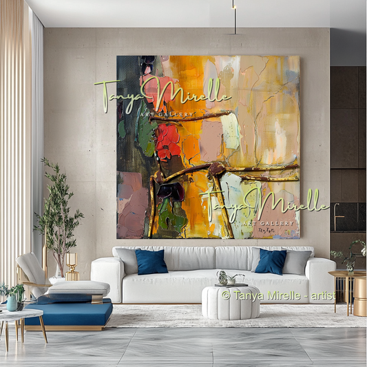 Earth Tone Abstract Oil Painting for Living Room Decor #279