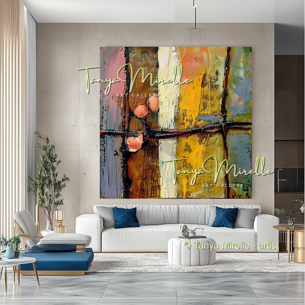 Earth Tone Abstract Oil Painting for Living Room Decor #279