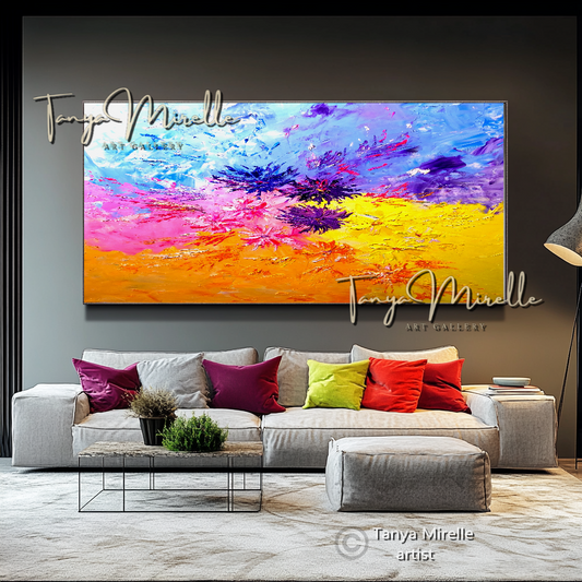 Modern Abstract Wall Art - Colorful Floral Impasto Oil Painting on Canvas #29