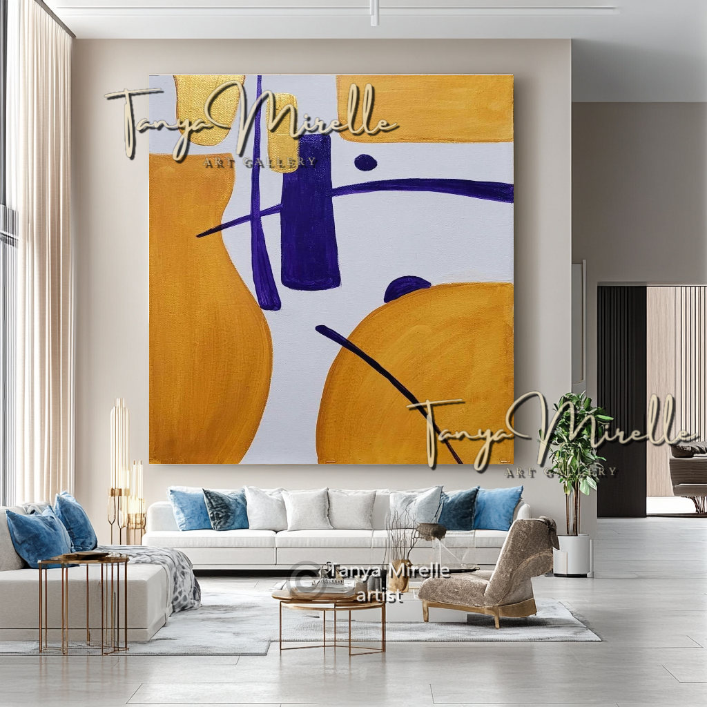 Gold Abstract Painting on Canvas - Modern Minimalist Wall Art Decor #114