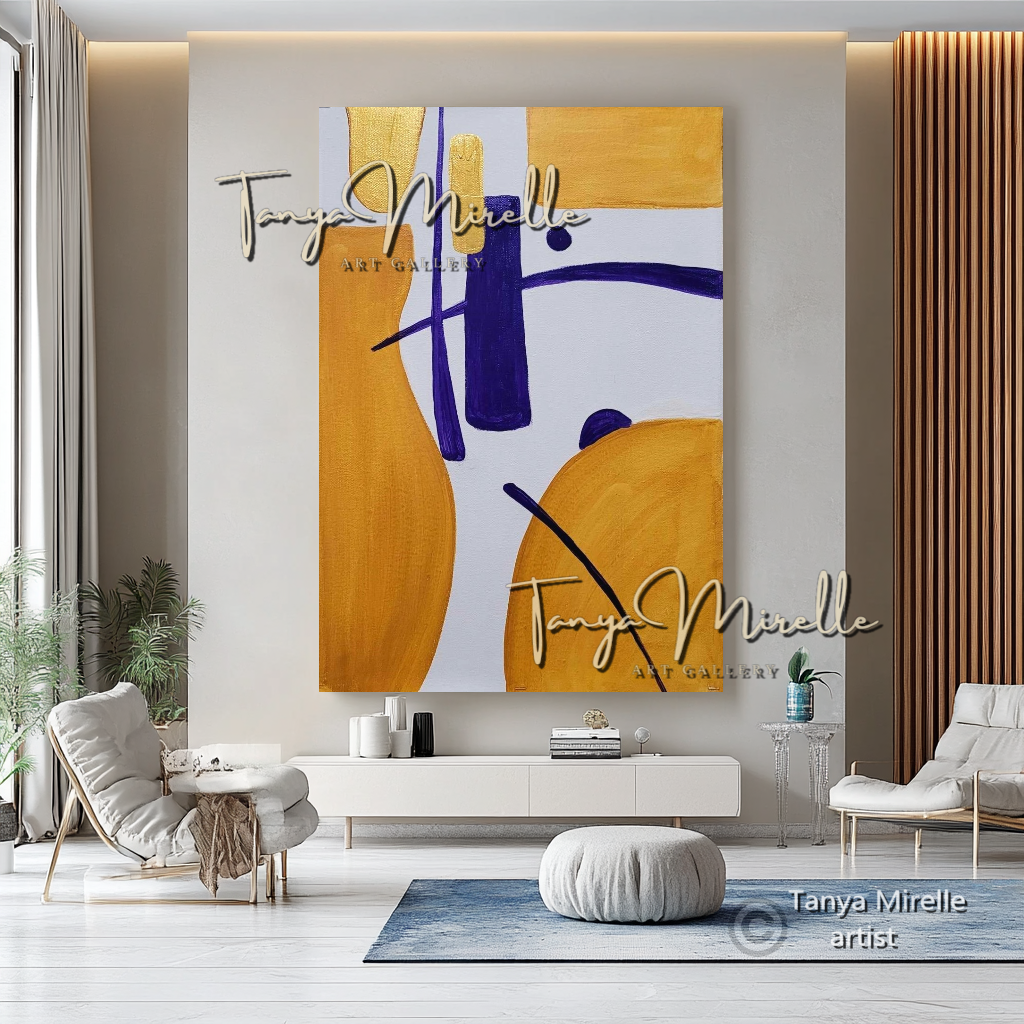 Gold Abstract Painting on Canvas - Modern Minimalist Wall Art Decor #114