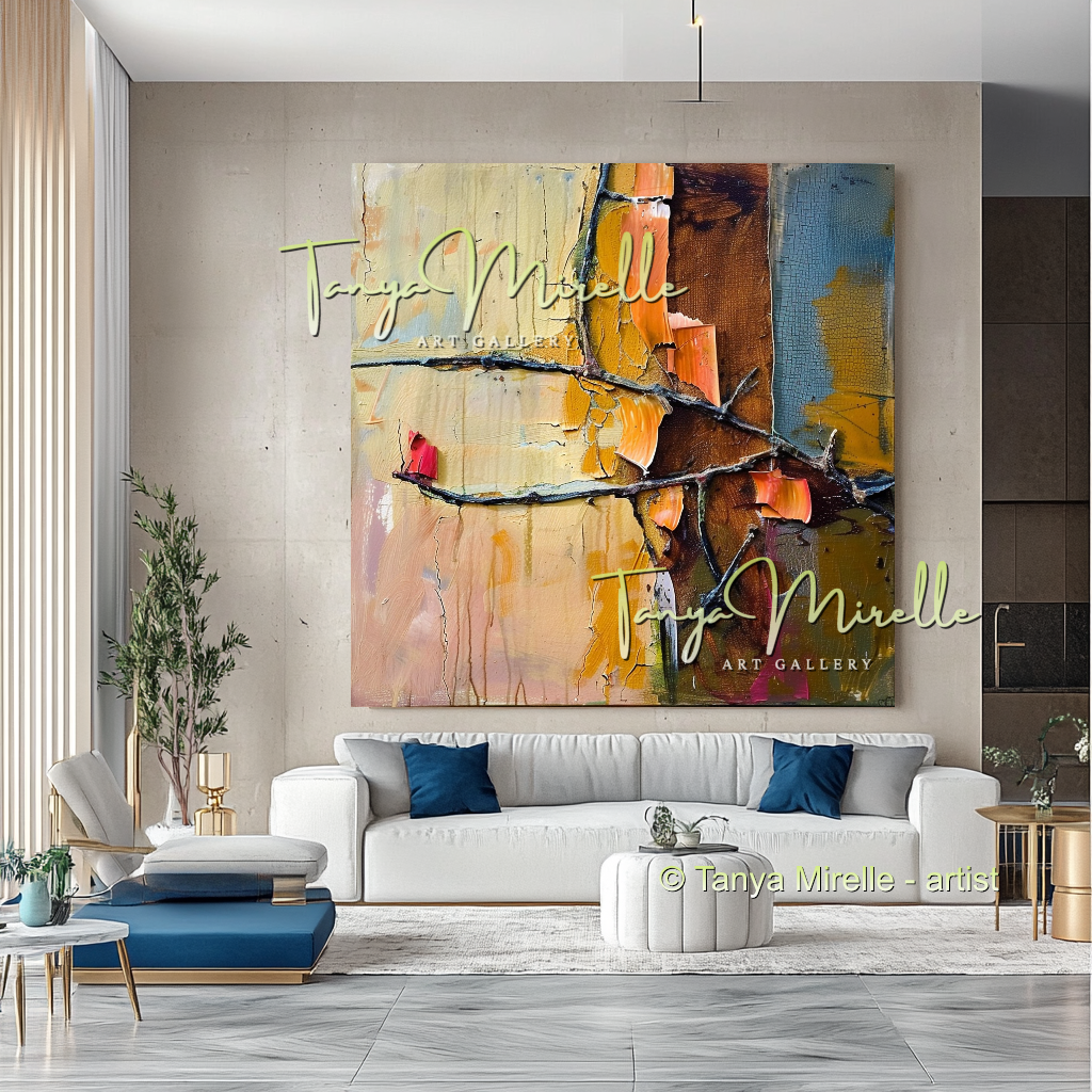Earth Tone Abstract Oil Painting for Living Room Decor #279