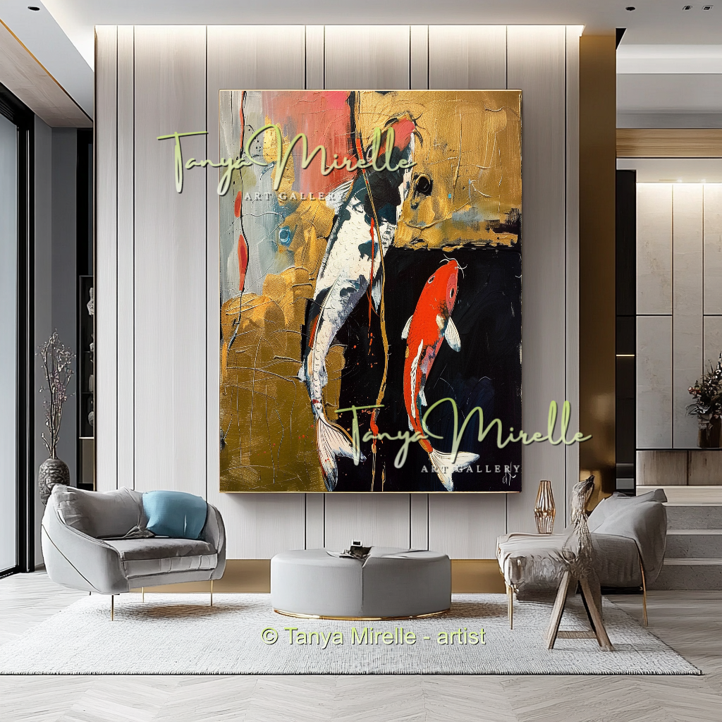 Vivid Koi Fish Abstract Painting - Modern Wall Art #185