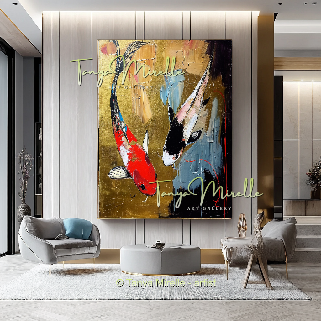 Vivid Koi Fish Abstract Painting - Modern Wall Art #185