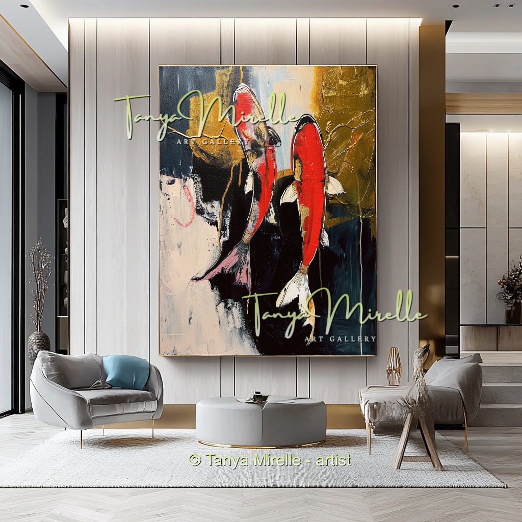 Vivid Koi Fish Abstract Painting - Modern Wall Art #185