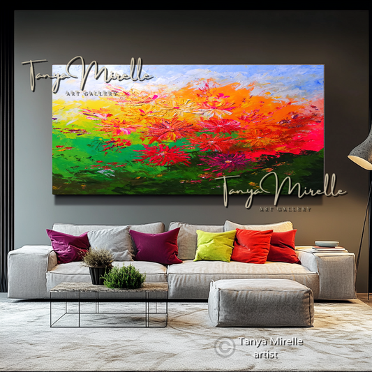 Modern Abstract Wall Art - Colorful Floral Impasto Oil Painting on Canvas #30