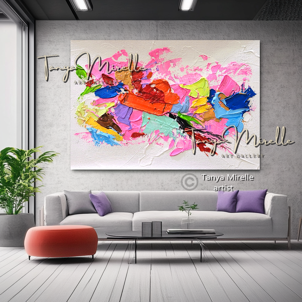 Vibrant Pink Abstract Impasto Painting - Colorful Modern Wall Art #136
