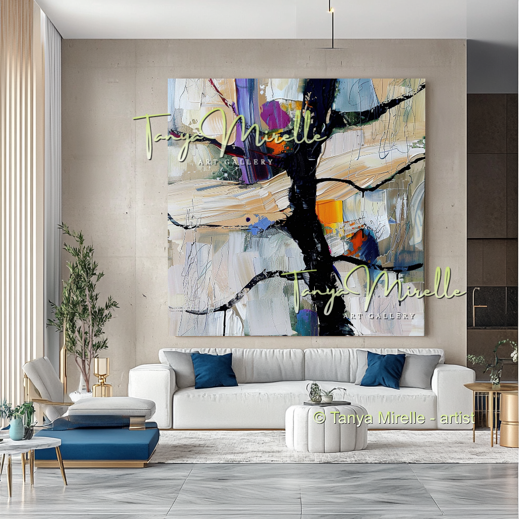 Vivid Abstract Tree Impasto Oil Painting on Canvas #285