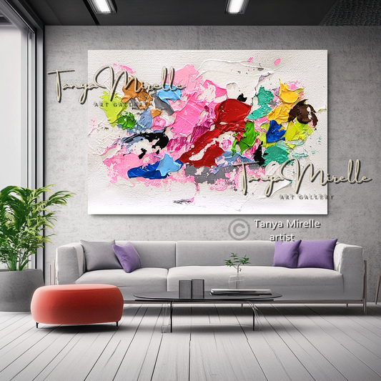 Vibrant Pink Abstract Impasto Painting - Colorful Modern Wall Art #137