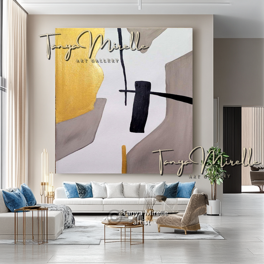 Gold Grey Abstract Painting on Canvas - Modern Minimalist Wall Art #115