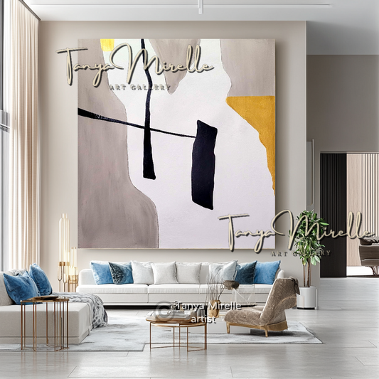 Gold Grey Abstract Painting on Canvas - Modern Minimalist Wall Art #116