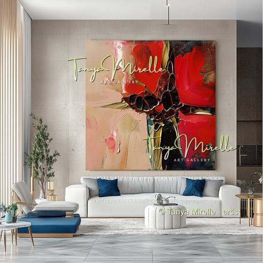 Bold Abstract Canvas Art with Red Accents #294