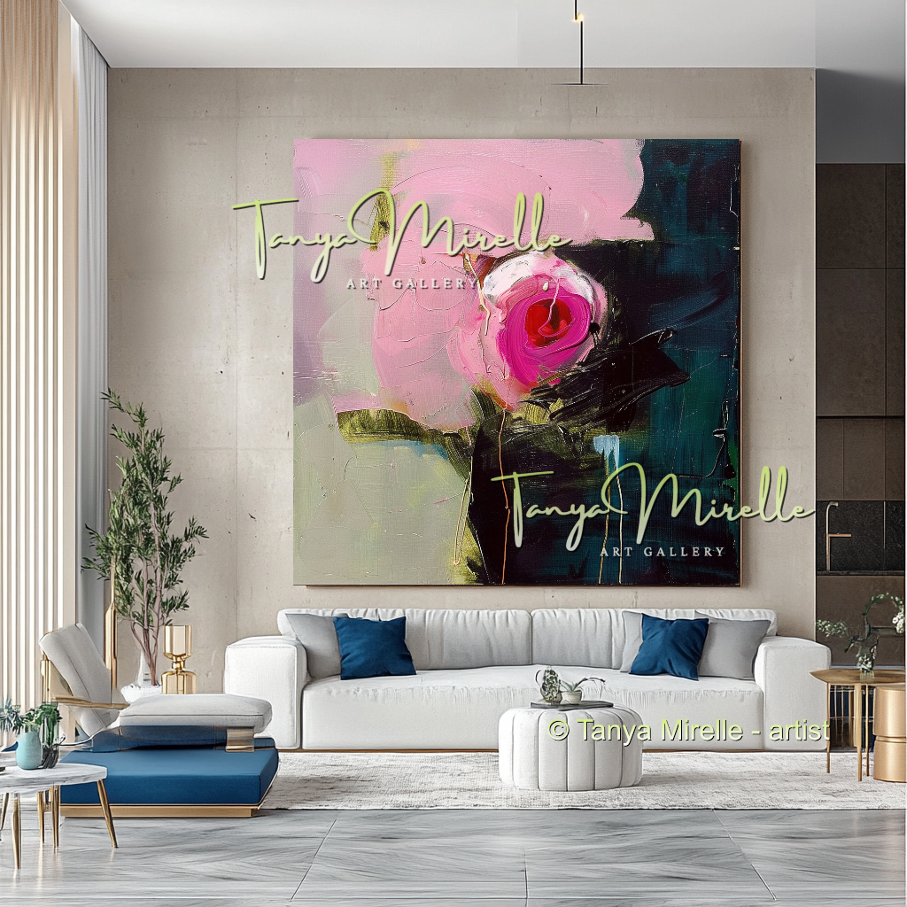 Elegant Abstract Flower Wall Art, Oil Impasto Painting #296