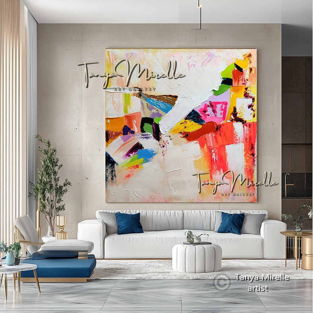 Contemporary Textured Wall Art - Colorful Abstract Oil Painting on Canvas #50
