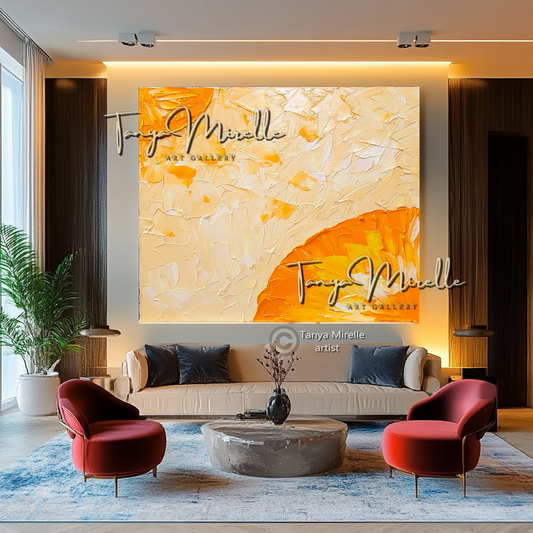 Abstract Wall Art - Modern Orange Impasto Oil Painting on Canvas #12, No Frame