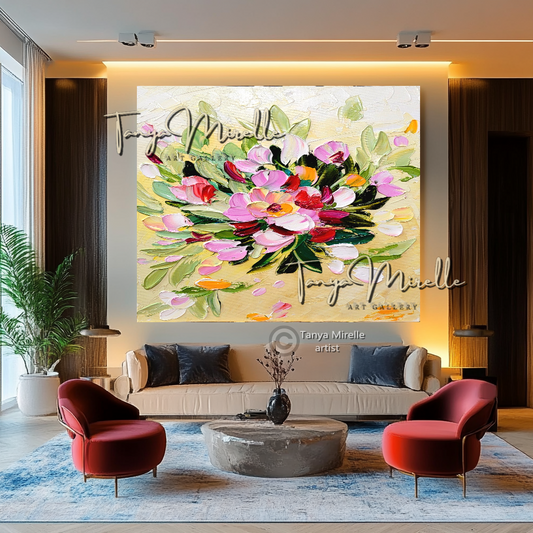 Abstract Wall Art - Modern Floral Impasto Oil Painting on Canvas #11, No Frame