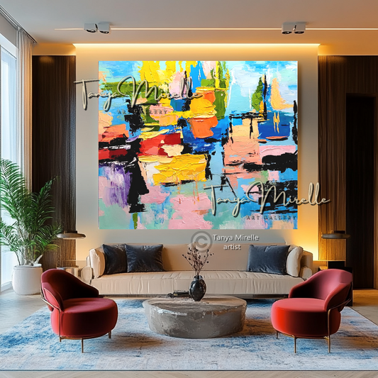 Abstract Painting - Modern Impasto Oil Painting on Canvas #4, No Frame abstract art abstract expressionism artistic gift blue abstract painting colorful painting contemporary painting creative painting dreamy art fine art gallery art gold painting handmade painting high-relief art home decor home office decor impasto oil painting kaleidoscope art large wall art living room art modern wall art multicolor abstract original artwork textured canvas thick paint strokes unique decor vibrant colors