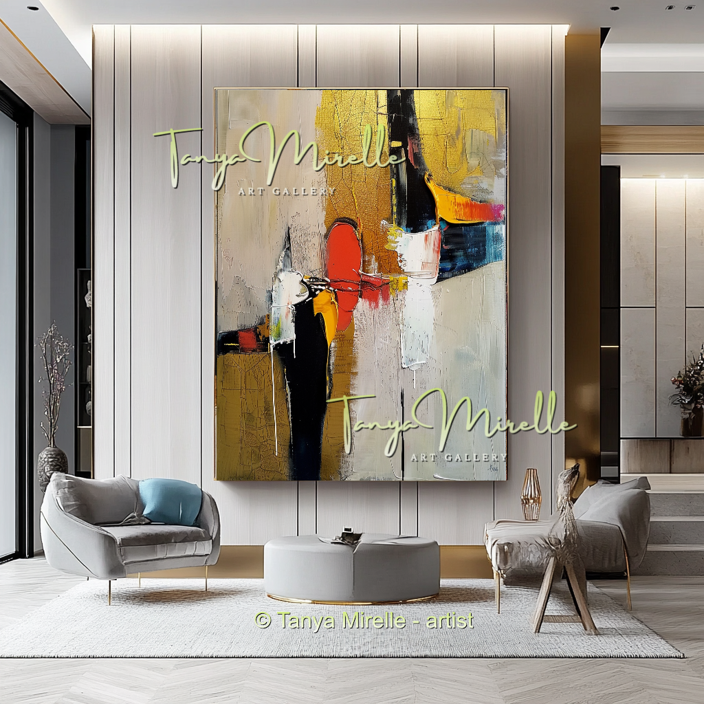 Vivid Red Gold Abstract Painting - Modern Wall Art #186