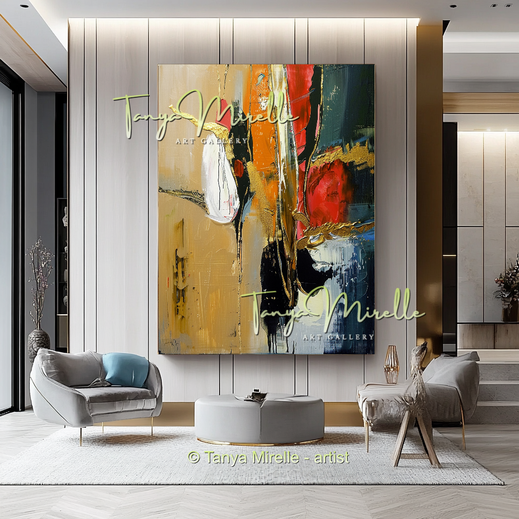Vivid Red Gold Abstract Painting - Modern Wall Art #186