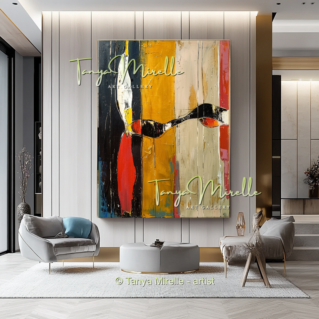 Vivid Red Gold Abstract Painting - Modern Wall Art #186