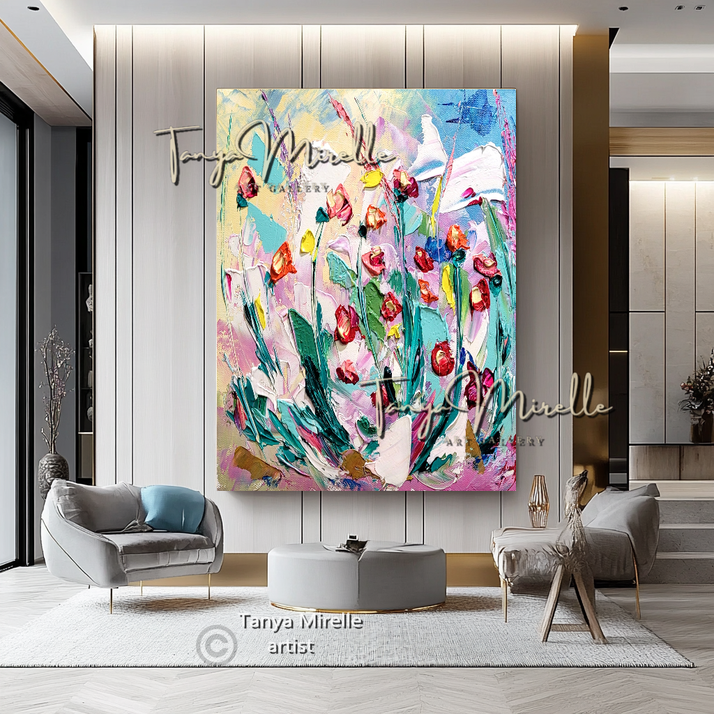 Abstract Floral Painting - Colorful Modern Wall Art Canvas #108