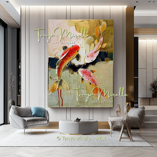 Vivid Koi Fish Abstract Painting - Modern Wall Art #185