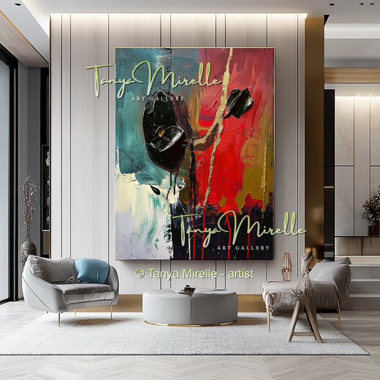 Deep Green Red Abstract Modern Wall Art #153