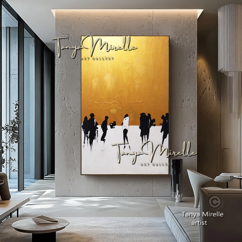 Golden Hour Stroll – Contemporary Figurative Painting - Minimalist Urban Wall Art #41