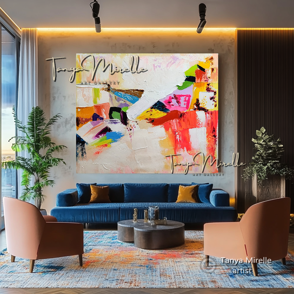 Contemporary Textured Wall Art - Colorful Abstract Oil Painting on Canvas #50