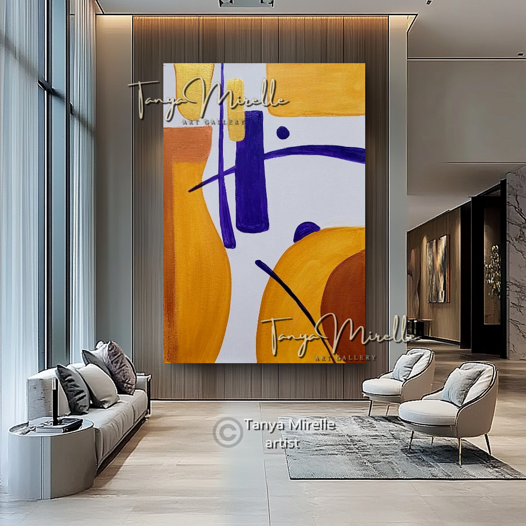 Gold Abstract Painting on Canvas - Modern Minimalist Wall Art Decor #113