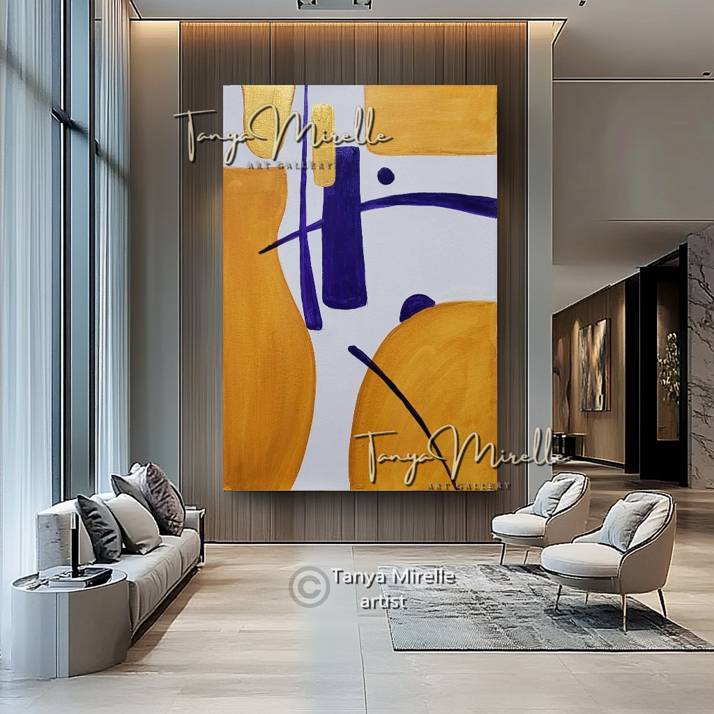 Gold Abstract Painting on Canvas - Modern Minimalist Wall Art Decor #114
