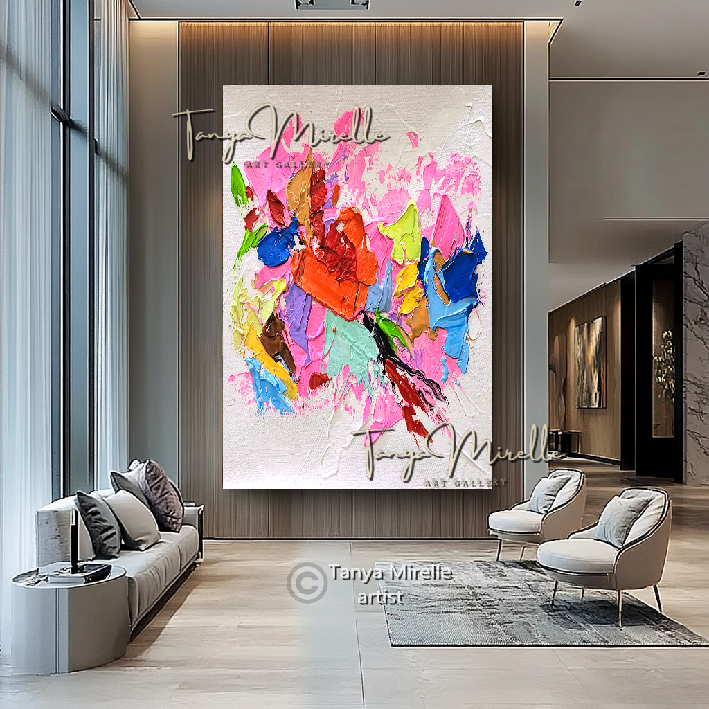 Vibrant Pink Abstract Impasto Painting - Colorful Modern Wall Art #136