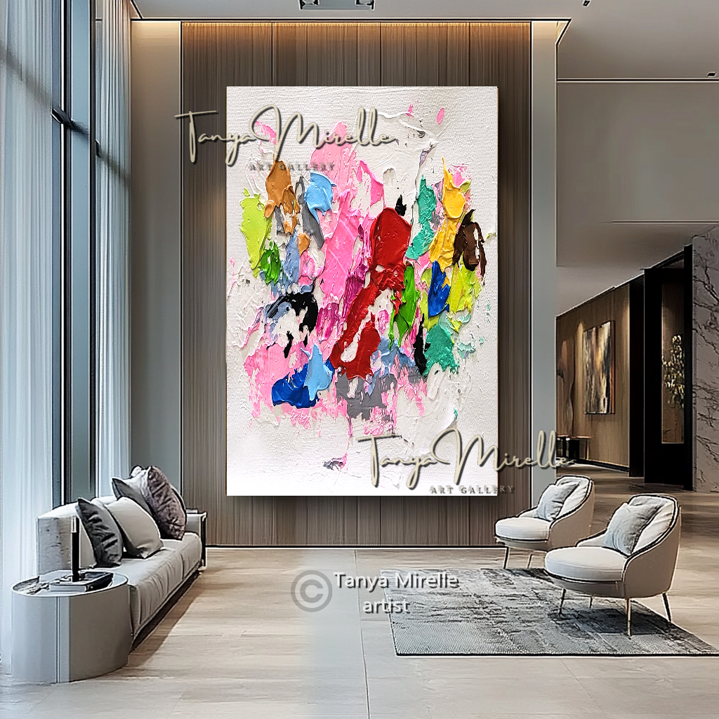 Vibrant Pink Abstract Impasto Painting - Colorful Modern Wall Art #137