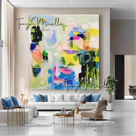 Abstract Painting - Colorful Impasto Oil Painting on Canvas #15, No Frame abstract art abstract expressionism artistic gift colorful painting contemporary painting creative painting dreamy art fine art gallery art handmade painting high-relief art home decor home office decor impasto oil painting kaleidoscope art large wall art living room art modern wall art multicolor abstract original artwork textured canvas thick paint strokes unique decor vibrant colors