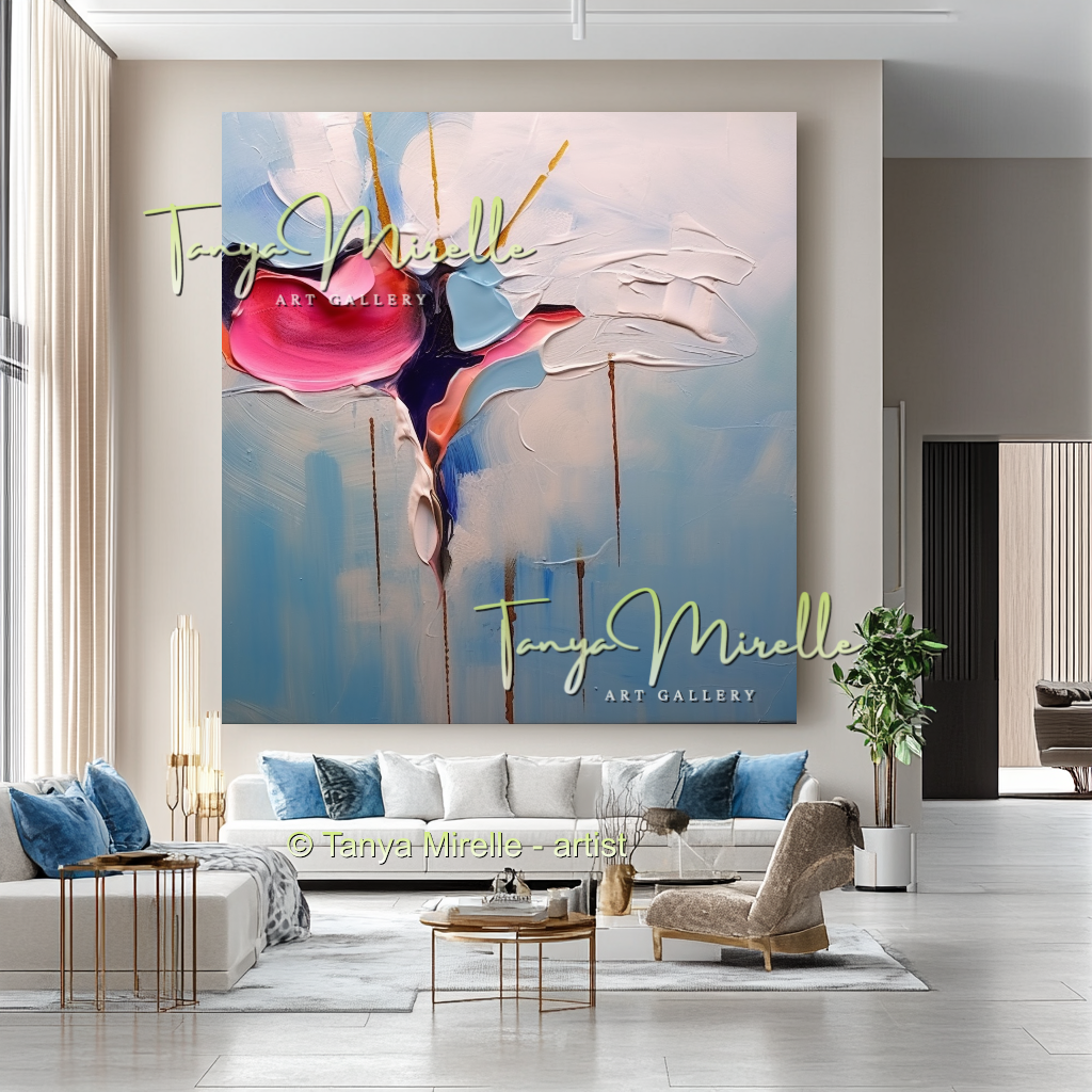 Luxury Floral Canvas Art, Large Abstract Oil Painting #235