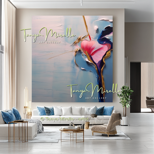 Luxury Floral Canvas Art, Large Abstract Oil Painting #235