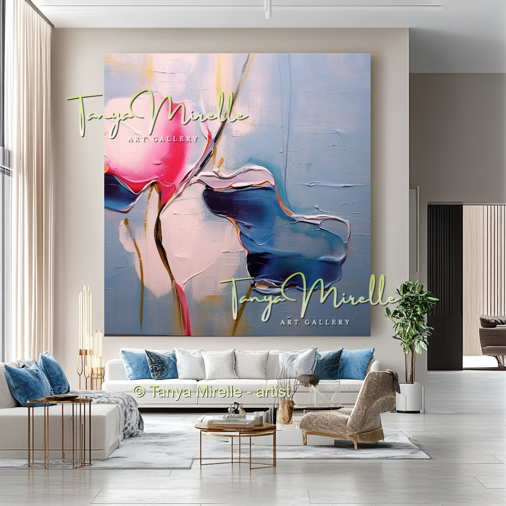 Luxury Floral Canvas Art, Large Abstract Oil Painting #235