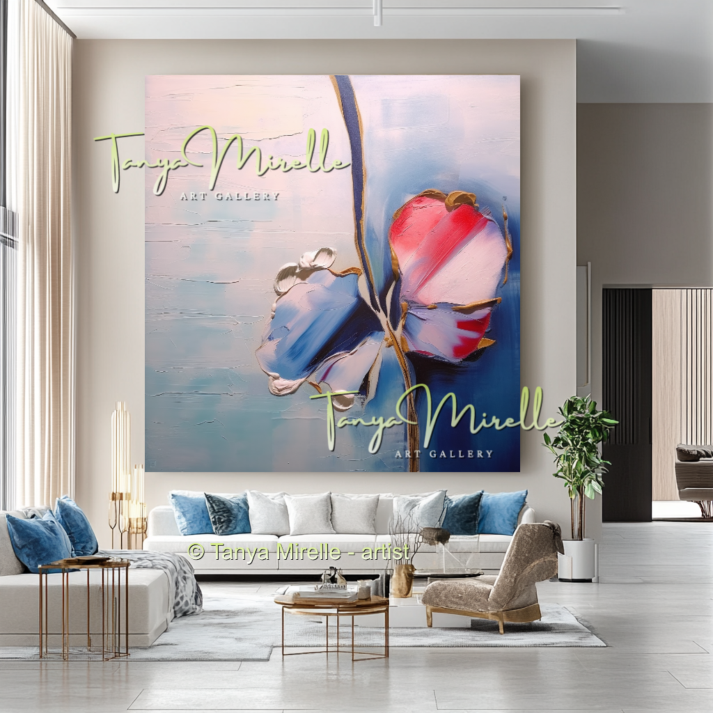 Luxury Floral Canvas Art, Large Abstract Oil Painting #235