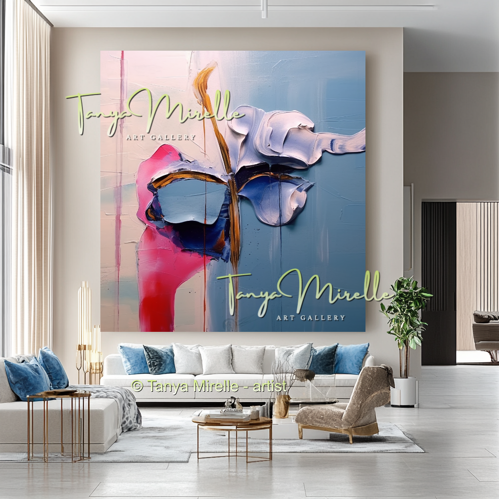 Minimalist Floral Canvas Art, Large Abstract Oil Painting #236