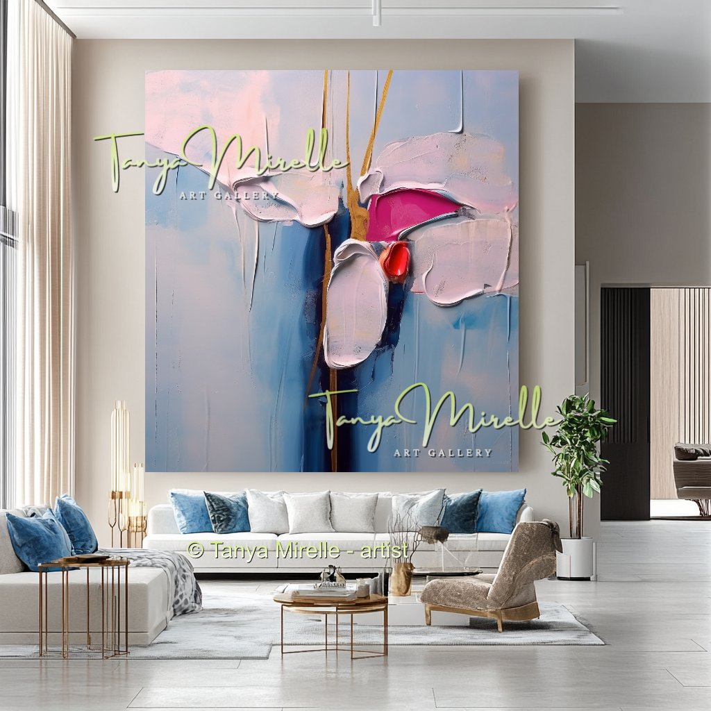 Minimalist Floral Canvas Art, Large Abstract Oil Painting #236