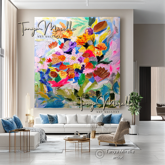 Modern Floral Wall Art - Colorful Underwater Abstract Impasto Oil Painting on Canvas #28