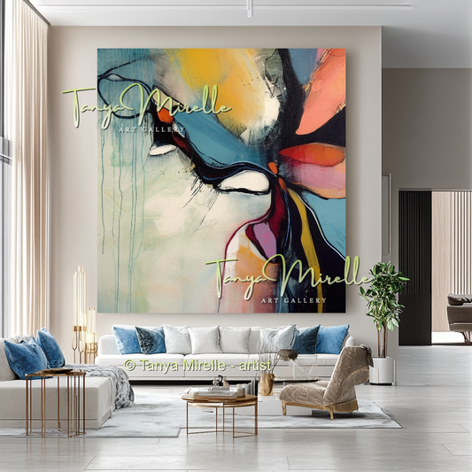 Bold Abstract Floral Oil Painting for Living Room #218