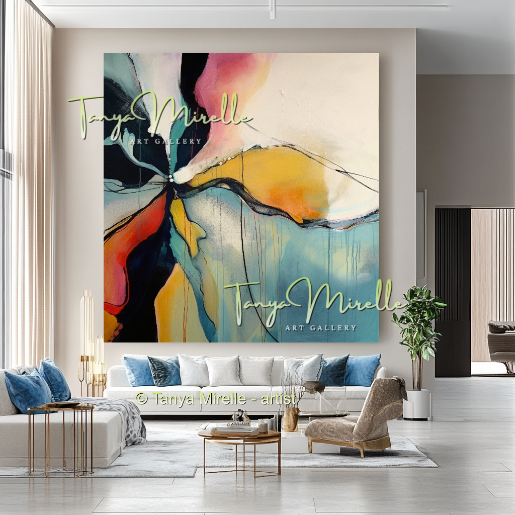 Bold Abstract Floral Oil Painting for Living Room #218