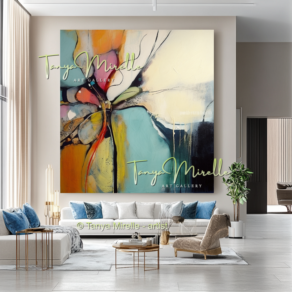 Bold Abstract Floral Oil Painting for Living Room #218